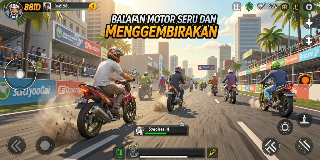 Tampilan gameplay balapan motor yang mendebarkan di 88ID.