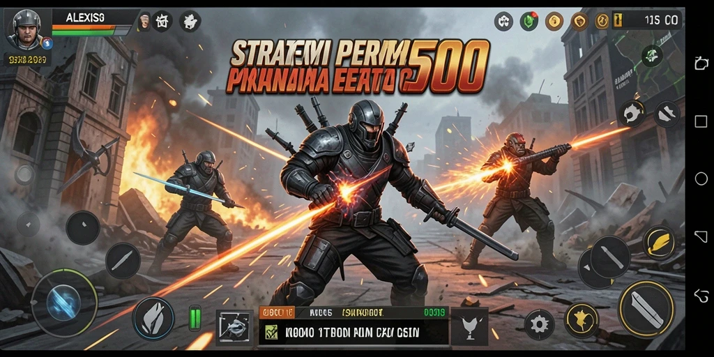 Tangkapan layar gameplay ALEXIS500 yang menampilkan strategi pertempuran yang dinamis.