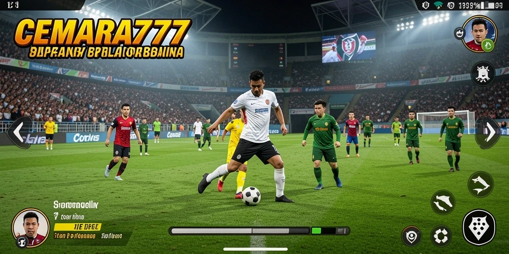 Screenshot dari gameplay CEMARA777 yang menampilkan aksi sepak bola mendebarkan.