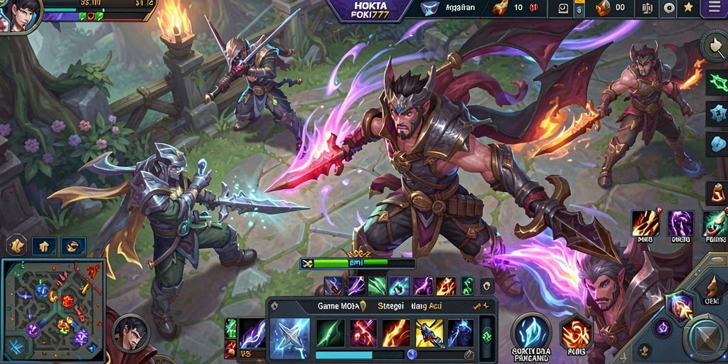 Tangkapan layar gameplay HOKI777 yang menampilkan aksi seru pertarungan tim.