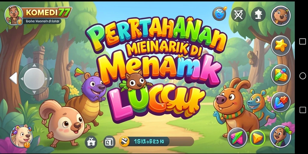 Screenshot gameplay KOMEDI77 menampilkan pertahanan yang lucu dan strategi yang menantang.