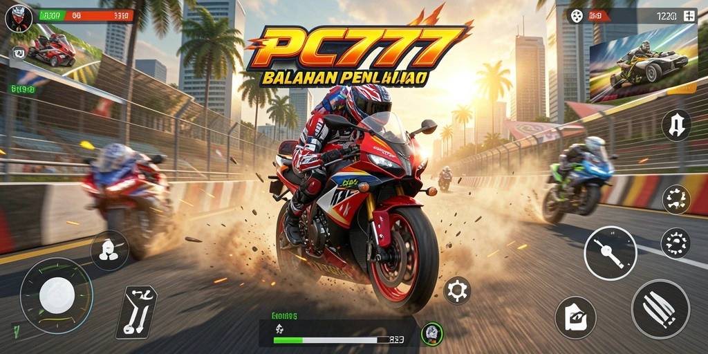 Gambaran gameplay seru dalam balapan motor PC777.