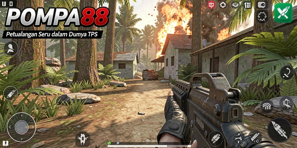 Screenshot gameplay POMPA88 dengan aksi tembak-menembak yang intens.