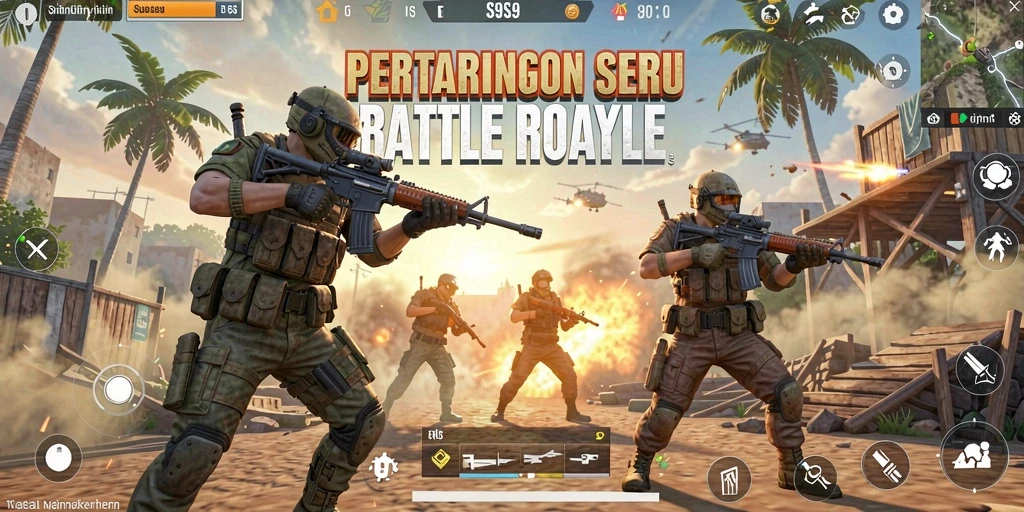 Tangkapan layar utama S9S9 yang menampilkan aksi pertarungan seru Battle Royale.